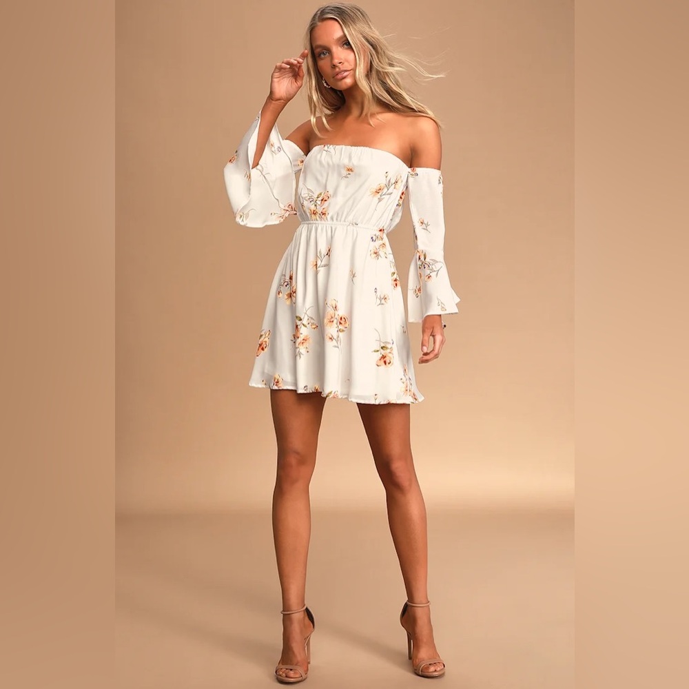 Lulu's Long Sleeve Floral Off-Shoulder Dress